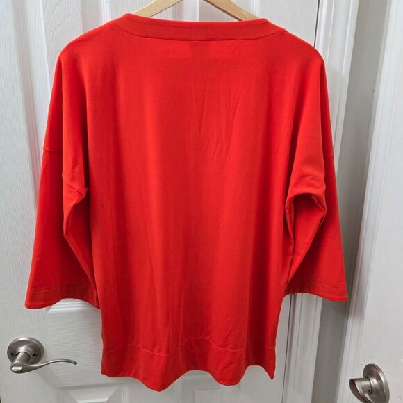 Chico's Oversized Top Womens Size 00 US XS Orange Red 3/4 sleeves Slinky Stretch - Picture 2 of 8